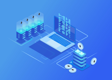 Ethereum cryptocurrency mining concept. Vector illustrations.のイラスト素材