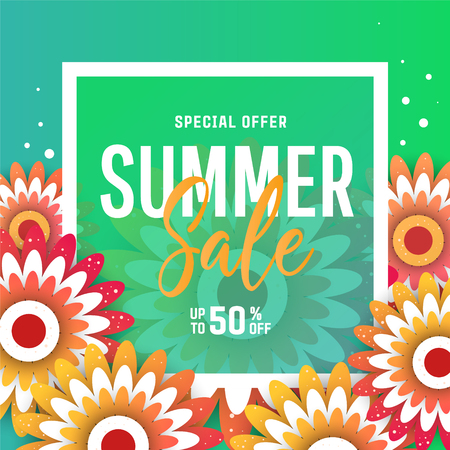 Summer sale banner background layout with flowers. Easy editable for Your design.のイラスト素材