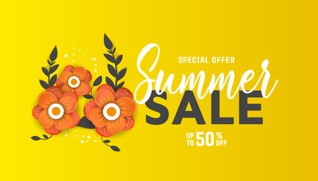 Summer sale banner background layout with flowers. Easy editable for Your design.のイラスト素材