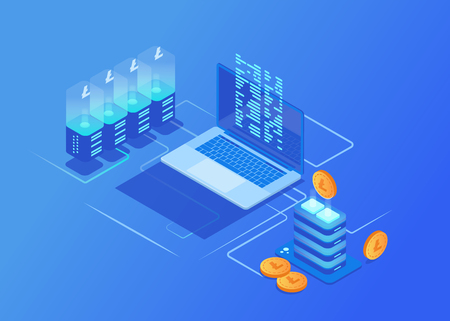 Mining Cryptocurrency infographic concept. How about mining cryptocurrency in blockchain technology? Vector illustrations.のイラスト素材