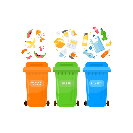 Trash sorting.Recycling garbage elements trash bags tiresのイラスト素材