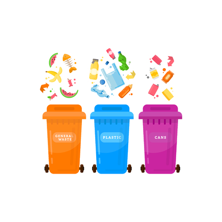 Trash sorting. Recycling garbage elements trash bags tiresのイラスト素材
