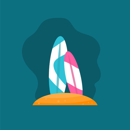 Summertime illustration.  Surfboards on a beachのイラスト素材
