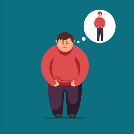 Fat man dreams of losing weight.のイラスト素材