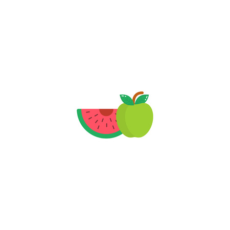 Watermelon and apple icon in a flat style. Logo watermelon isolated on white background.のイラスト素材