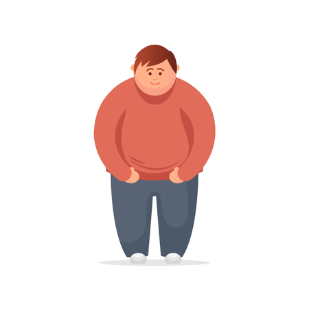 Funny Cartoon Character. Fat Man Feeling Sick. Vector Illustrationのイラスト素材