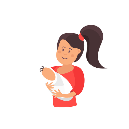 Mom love  Mom hugging and cuddling her baby boy or girl and nursing him.のイラスト素材