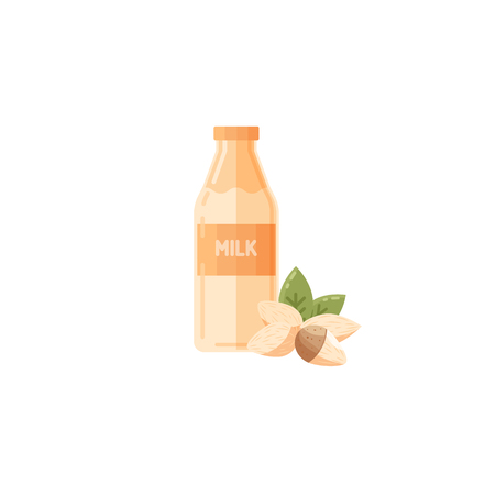Vector illustration of almond milk with nuts. Flat style.のイラスト素材