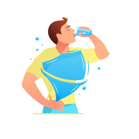 Man is drinking water. Protection of the body Normal water level for human bodyのイラスト素材