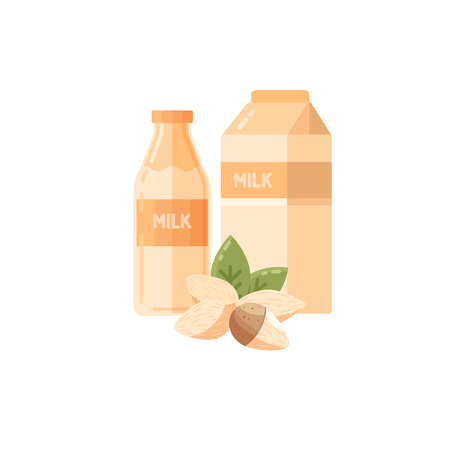 Vector illustration of almond milk with nuts. Flat style.のイラスト素材