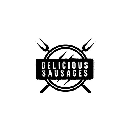 Restaurant logo template vector object for logotype or badge Design. Trendy retro style illustration.のイラスト素材
