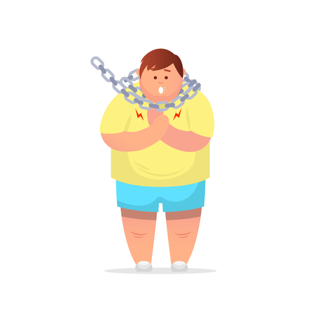 Fat man coughing, shortness of breath, sickness icon. Vector flat illustrationのイラスト素材