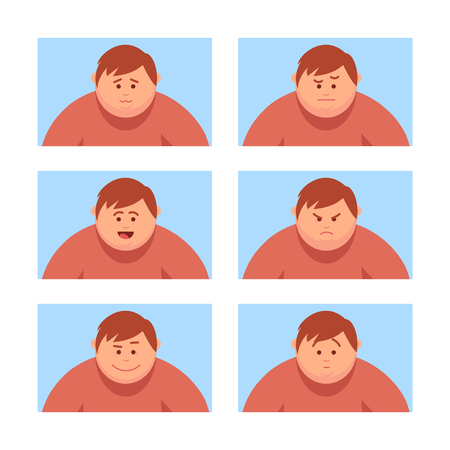 Set a man with a variety of emotions. Girl Avatar. Vector illustration of a cartoon styleのイラスト素材