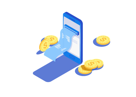 Payment by means of the payments electronic online, smartphone. Receipt of statistics data, notification on financial transaction.のイラスト素材