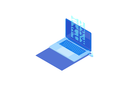 File transfer from flash drive to laptop. Cloud storage data and synchronization of devices.のイラスト素材