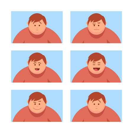 Set a man with a variety of emotions. Girl Avatar. Vector illustration of a cartoon styleのイラスト素材