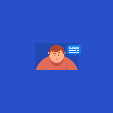 Video chatting online on computer. Young man, communication on the Internet with different people, correspondence.のイラスト素材