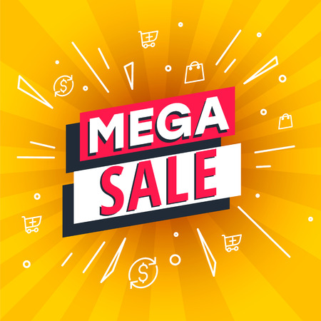 Mega Sale poster, banner. Big sale, clearance. Vector illustration.のイラスト素材