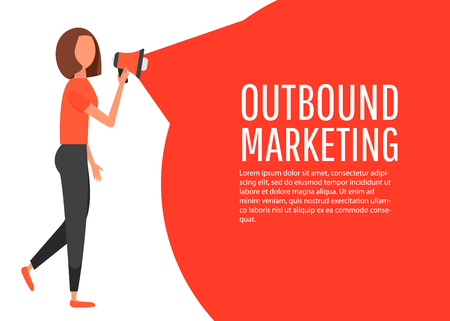 Outbound marketing. Megaphone label. Banner for business, marketing and advertising. Flat design vector illustration.のイラスト素材