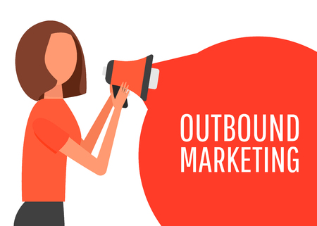 Outbound marketing. Megaphone label. Banner for business, marketing and advertising. Flat design vector illustration.のイラスト素材
