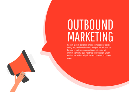 Outbound marketing. Megaphone label. Banner for business, marketing and advertising. Flat design vector illustration.のイラスト素材