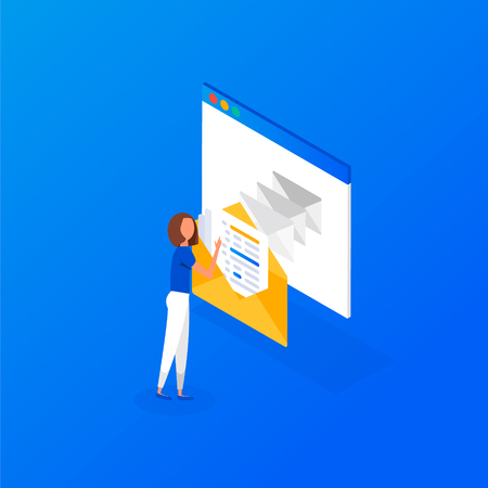 Isometric Receiving messages. New mail receive. Inbox message. Inbox emailのイラスト素材