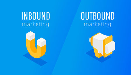 Isometric design inbound and outbound marketing vector business illustrationのイラスト素材