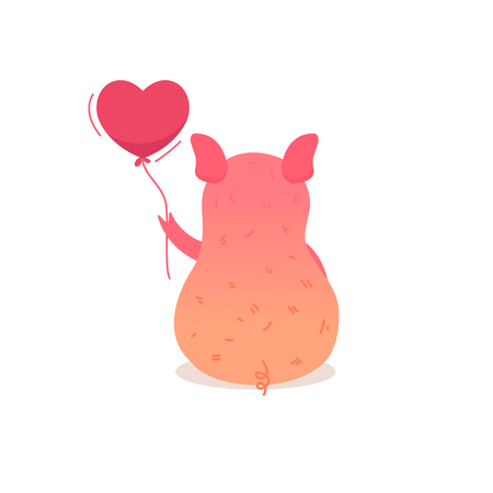 Cartoon pig holding balloon. Pig icon - vector illustrationのイラスト素材