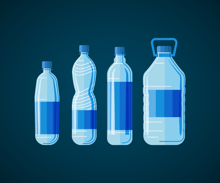 Plastic water bottle set isolated on black background.のイラスト素材