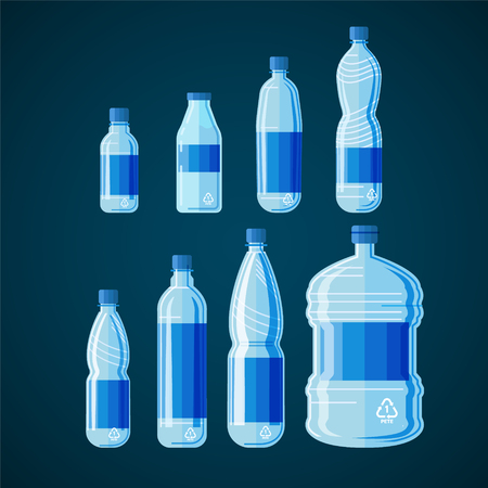 Plastic water bottle set isolated on black background.のイラスト素材