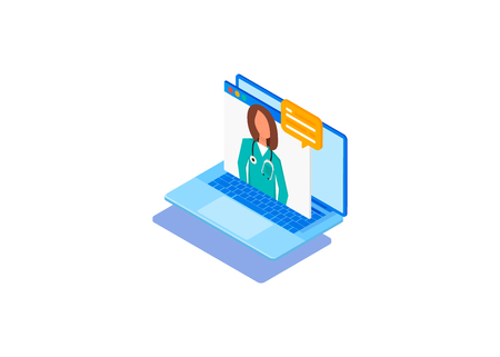 Isometric doctor online concept. Vector design infographicのイラスト素材