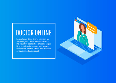 Isometric doctor online concept. Vector design infographicのイラスト素材