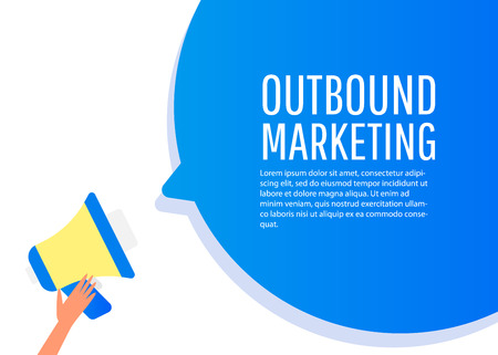 Outbound marketing. Megaphone label. Banner for business, marketing and advertising. Flat design vector illustration.のイラスト素材