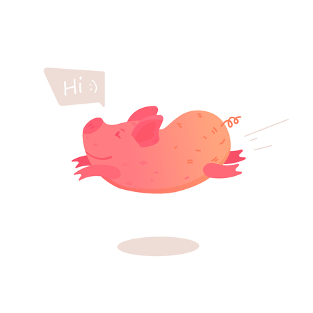 Cartoon pig is flying in the air.のイラスト素材