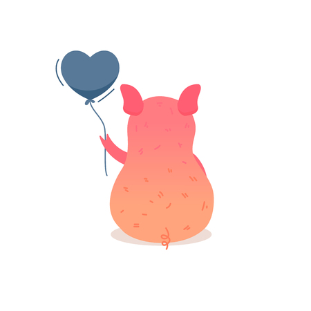 Cartoon pig holding balloon. Pig icon - vector illustrationのイラスト素材
