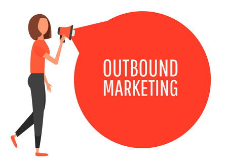 Outbound marketing. Megaphone label. Banner for business, marketing and advertising. Flat design vector illustration.のイラスト素材
