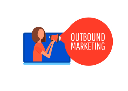 Outbound marketing. Megaphone label. Banner for business, marketing and advertising. Flat design vector illustration.のイラスト素材
