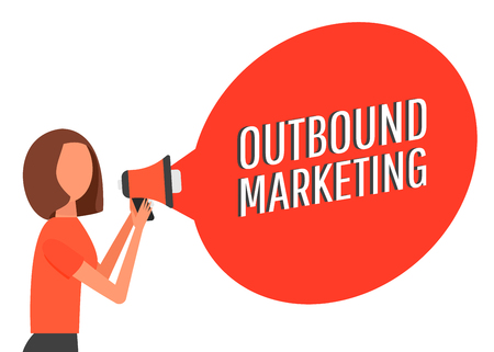 Outbound marketing. Megaphone label. Banner for business, marketing and advertising. Flat design vector illustration.のイラスト素材