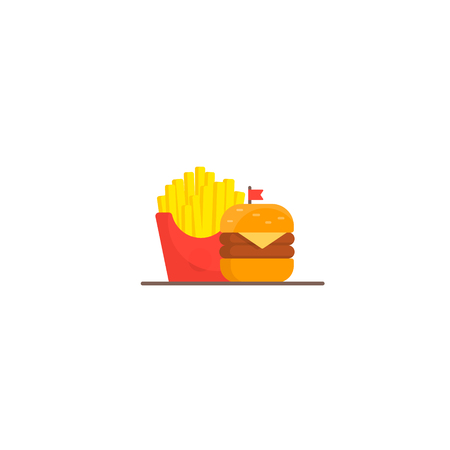 Fast food. Lunch with french fries, hamburger   on isolated background.のイラスト素材