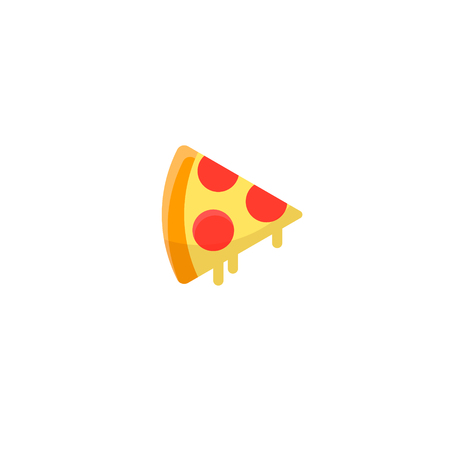 Pizza sticker. Fun cartoon mood. Pizza slice with melted cheese and pepperoni.のイラスト素材