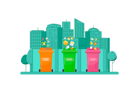 Ecologic concept - trash sorting into the multic-colored containersのイラスト素材