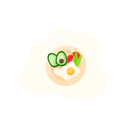 Useful breakfast. Scrambled eggs with avocado and salad. Diet Cooking lunch, dinner, breakfast.のイラスト素材