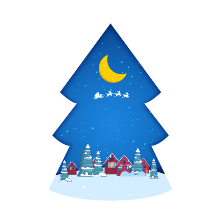 Winter landscape with fir trees in snow  Happy New Yearのイラスト素材