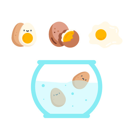 Cartoon set of fried, boiled, half, sliced eggs. Vector illustration.のイラスト素材