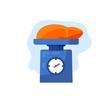 A piece of liver on scales. Vector flat cartoon illustration icon design.のイラスト素材
