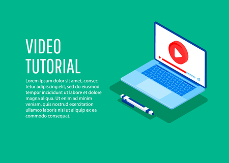 Video Tutorial. Conceptual vector illustration for web and graphic design, marketing.Flat 3d isometric designのイラスト素材