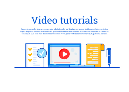 Video Tutorial. Concept Education, online training, Internet studying, Flat designのイラスト素材