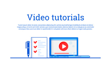 Creative flat concept web banner of Video Tutorial. Online Education. Video conference and webinar.のイラスト素材