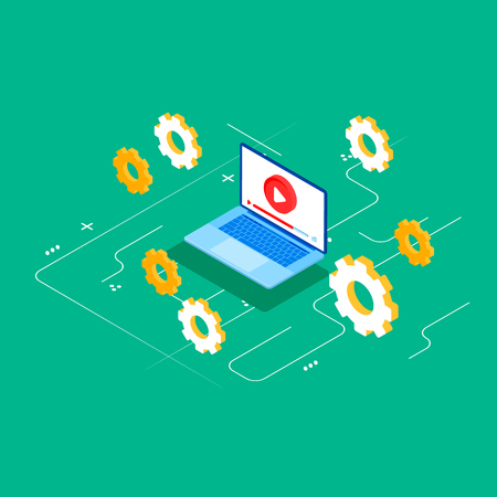 Video Tutorial. Conceptual vector illustration for web and graphic design, marketing.Flat 3d isometric designのイラスト素材