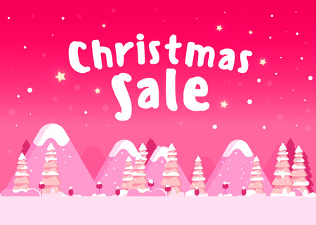 Christmas sale. Christmas composition with fir trees and falling snowのイラスト素材